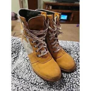 Sorel Emelie Lace Women’s Winter Boots Leather Felt Panel Lace-Up Snow Boot 8